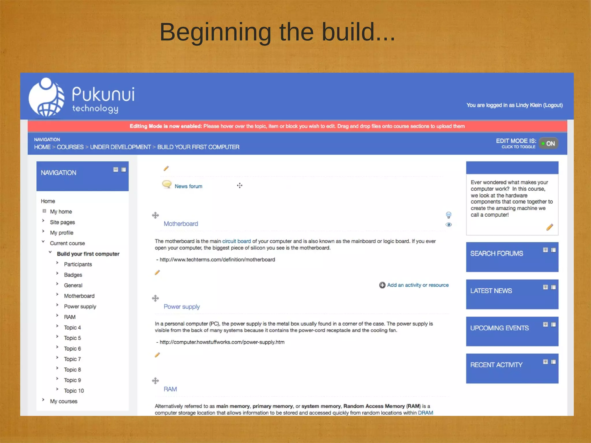 Beginning the build...
 