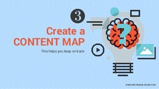 Create a
CONTENT MAP
WWW.BECOMEABLOGGER.COM
This helps you keep on track.
 