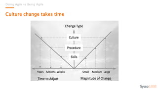Doing Agile vs Being Agile
Culture change takes time
 