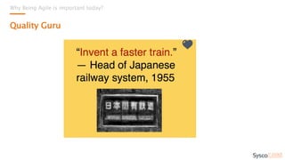 Why Being Agile is important today?
Quality Guru
How long do you think
it took the iPad to reach
50 million Users worldwide
after its release in April 2010?
80 days.
 