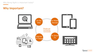 Why Being Agile is important today?
Why Important?
People are
Constantly
Connected
On the
Web
On Mobile
Devices
On Smart
TV
Internet
Of Things
 