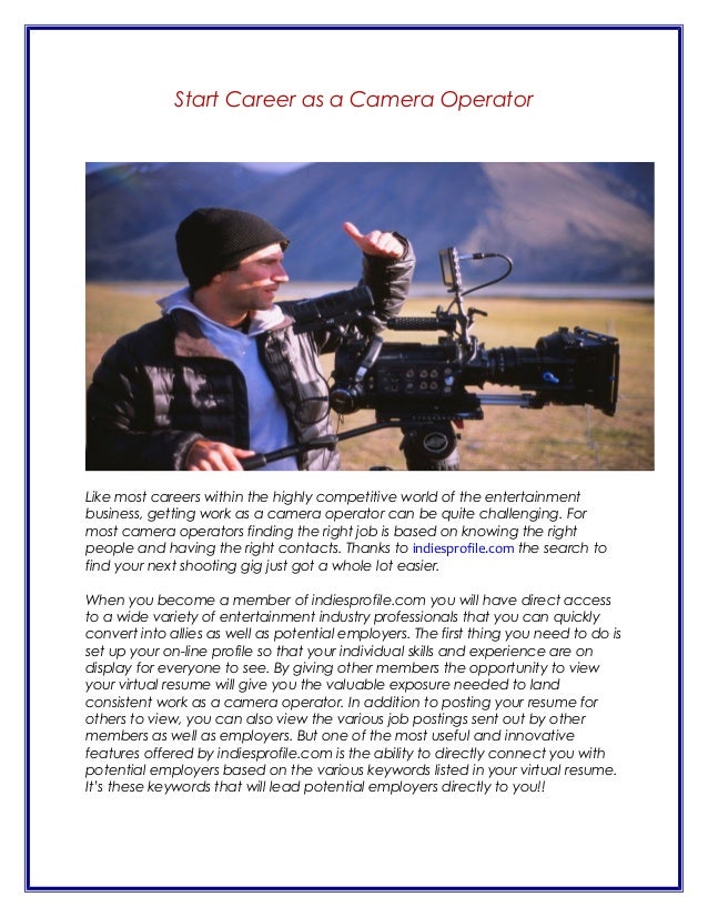 Start Career as a Camera Operator