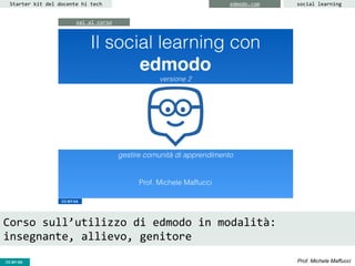 CC-BY- Prof. Michele MaffucciCC-BY-SA
Starter kit del docente hi tech edmodo.com social learning
Corso sull’utilizzo di edmodo in modalità:
insegnante, allievo, genitore
vai al corso
 