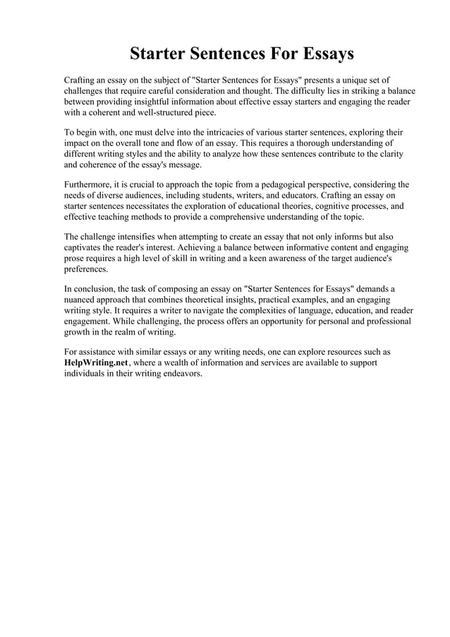 Starter Sentences For Essays PDF
