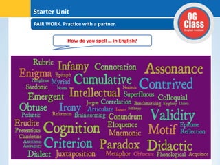 PAIR WORK. Practice with a partner.
Starter Unit
How do you spell … in English?
 