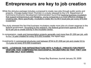 Entrepreneurs are key to job creation <ul><li>While the stimulus package includes a proposal to create new jobs through pu...
