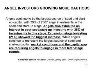 ANGEL INVESTORS GROWING MORE CAUTIOUS   <ul><li>Angels continue to be the largest source of seed and start-up capital, wit...