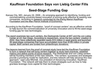 Kauffman Foundation Says von Liebig Center Fills Seed-Stage Funding Gap   <ul><li>Kansas City, MO, January 24, 2008 – An e...