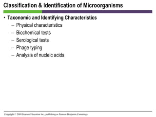 Classification & Identification of Microorganisms Taxonomic and Identifying Characteristics Physical characteristics Biochemical tests Serological tests Phage typing Analysis of nucleic acids 