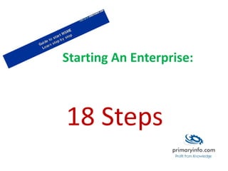 Starting An Enterprise:
18 Steps
 