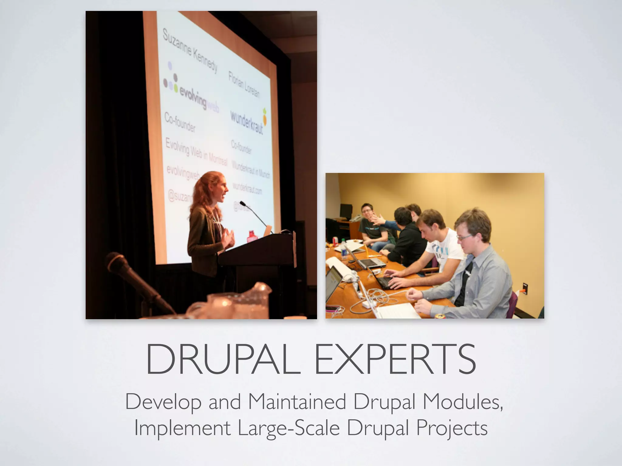 DRUPAL EXPERTS
Develop and Maintained Drupal Modules,
 Implement Large-Scale Drupal Projects
 