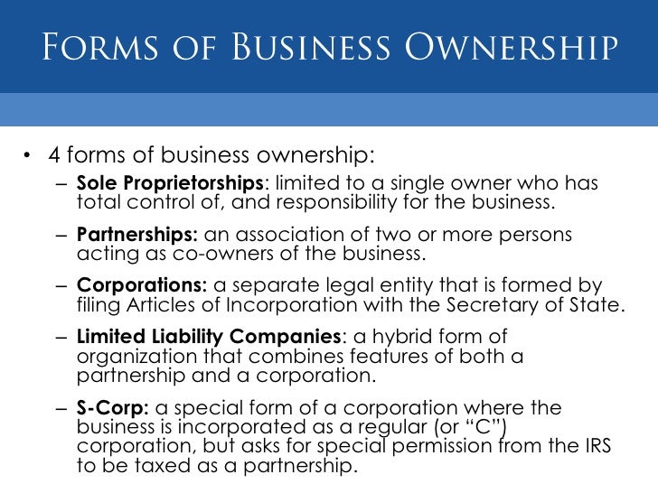 forms of business ownership