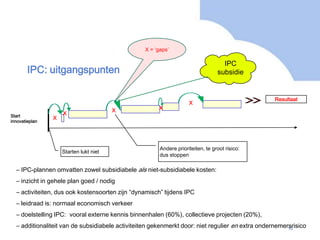 Vorming van collectieve projecten is lastig5MAAR ook:Toegevoegde waarde van de innovatieactiviteiten t.o.v. de reguliere is belangrijk!