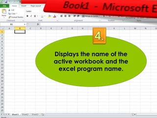 Displays the name of the 
active workbook and the 
excel program name. 
 