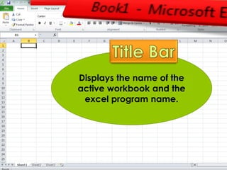 Displays the name of the 
active workbook and the 
excel program name. 
 