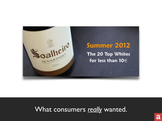 Summer 2012 
The 20 Top Whites 
for less than 10€ 
What consumers really wanted. 
 