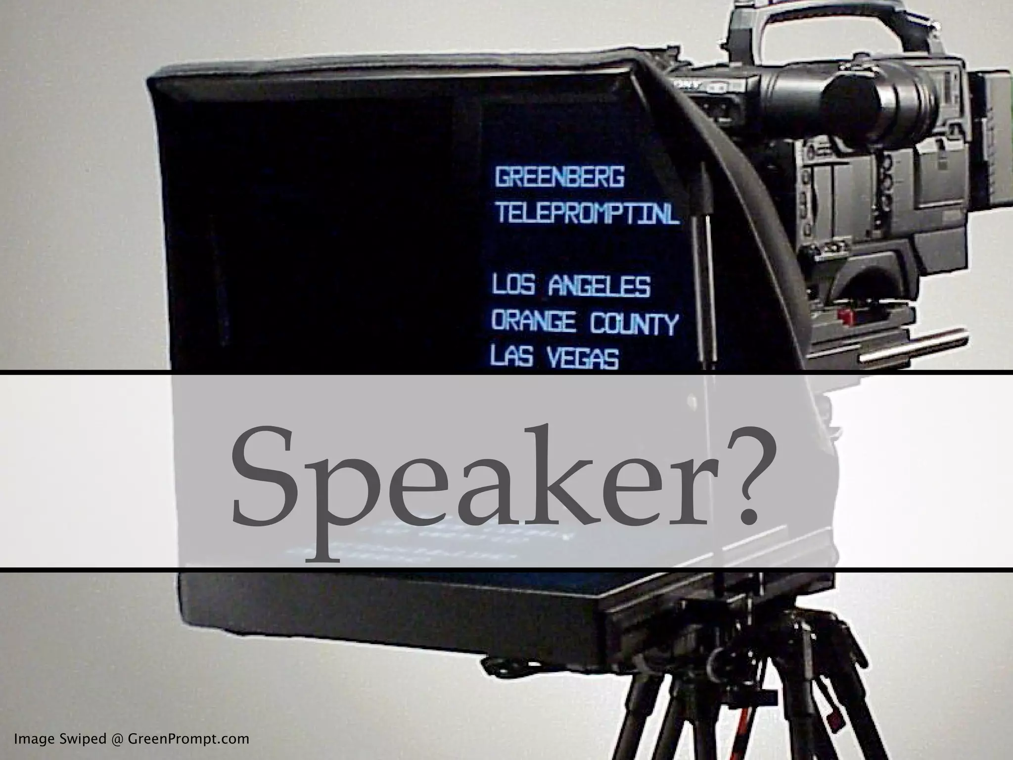 Bullet Points
        • Are not exactly the height of powerful visual
          communication, are they?
        • Can you really listen to me AND write down my bullet
          points? Research says NO.
        • We can process a visual stream of info and a verbal one, but
          not two verbal ones at the same time. (See John Sweller.)
        • Plus, what is the relationship between an audience and a

                           Speaker?
          slide full of bullet points?
        • What are audience members supposed to do with bullet
          point info?
        • They’re supposed to write it down? Memorize it?
        • This is what we want our students and audiences doing?
          Probably not...
Image Swiped @ GreenPrompt.com
 