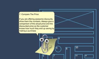 7. Compare The Price:
If you are offering awesome discounts,
show them the numbers. Always give a
comparison of the actual price and the
discounted price so the customer
knows how much they end up saving by
making a purchase
 