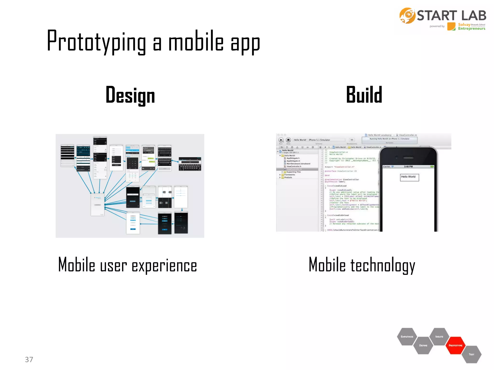 Prototyping a mobile app
Design

Mobile user experience

37

Build

Mobile technology

 