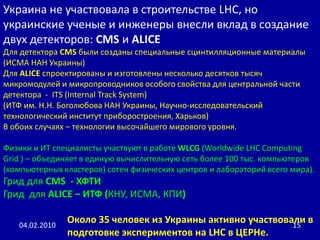 Size: 16 x 26 metersWeight: 10000 tonsSize: 25 x 46metersWeight: 7500tonsПервый пучок протонов в LHC -октябрь 2008 гSize: 16 x 21metersWeight: 12500tonsSize: 15 x 20metersWeight: 4500tons15.12.200913Начало экспериментов  - ноябрь 2009 г