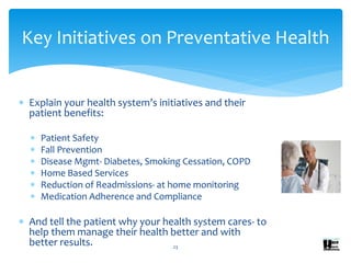  Explain your health system’s initiatives and their
patient benefits:
 Patient Safety
 Fall Prevention
 Disease Mgmt- ...