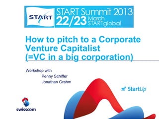 How to pitch to a Corporate
Venture Capitalist
(=VC in a big corporation)
Workshop with
       Penny Schiffer
       Jonathan Grahm
 