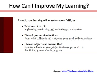 How Do Adult Learners Learn?Source: http://studygs.net/adulted.htm