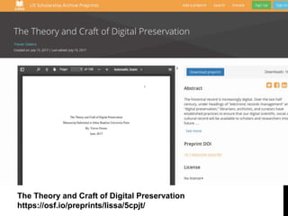 The Theory and Craft of Digital Preservation
https://osf.io/preprints/lissa/5cpjt/
 