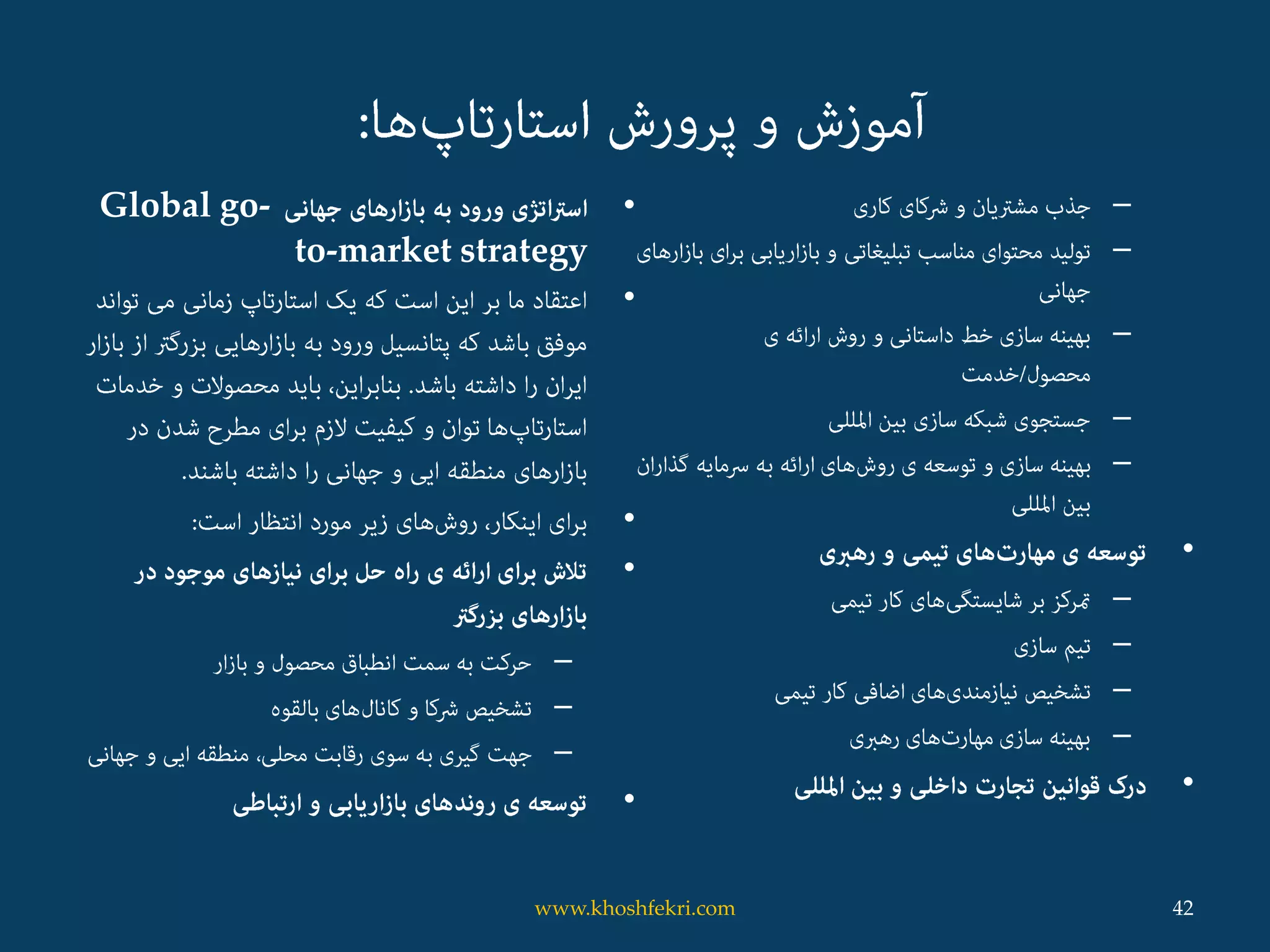•Global go-
to-market strategy
•
•
•
–
–
–
•
–
–
–
–
–
•
–
–
–
–
•
42www.khoshfekri.com
 