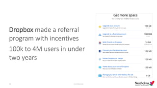 Dropbox made a referral
program with incentives
100k to 4M users in under
two years
Confidential36
 