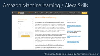 https://cloud.google.com/products/machine-learning/
Amazon Machine learning / Alexa Skills
 