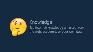 Knowledge
Tap into rich knowledge amassed from  
the web, academia, or your own data
🤔
 
