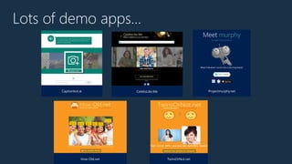 Lots of demo apps…
Captionbot.ai CelebsLike.Me Projectmurphy.net
How-Old.net TwinsOrNot.net
 