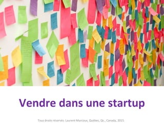 Startup 101 :
kit de démarrage d’entreprise
Tous droits réservés: Laurent Marcoux, Québec, Qc., Canada, 2015.
 