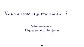 Vous aimez la présentation ?
Restons en contact!
Cliquez sur le bouton jaune
 