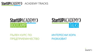 ACADEMY TRACKS
ПЪЛЕН КУРС ПО
ПРЕДПРИЕМАЧЕСТВО
ИНТЕРЕСНИ ХОРА
РАЗКАЗВАТ
 