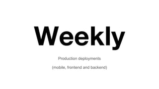 Weekly
Production deployments
(mobile, frontend and backend)
 