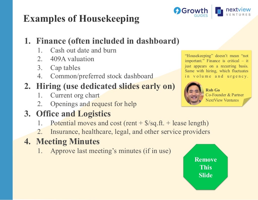 Examples of Housekeeping 1. Finance