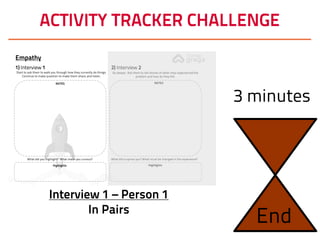 ACTIVITY TRACKER CHALLENGE
3 minutes
End
Interview 1 – Person 1
In Pairs
 