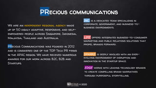 © 2020
We are an independent regional agency made
up of 50 highly adaptive, responsive, and self-
empowered people across ...