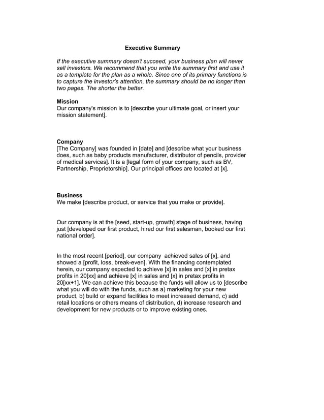 Startup Business Plan Template 1