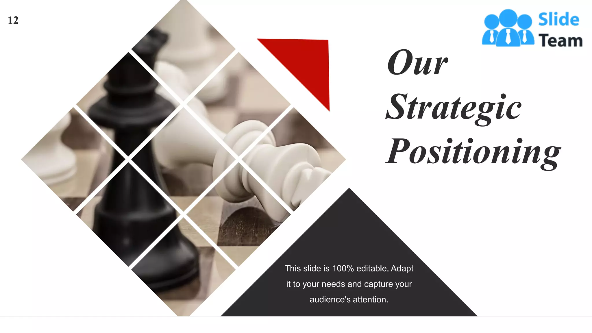 Our
Strategic
Positioning
This slide is 100% editable. Adapt
it to your needs and capture your
audience's attention.
12
 