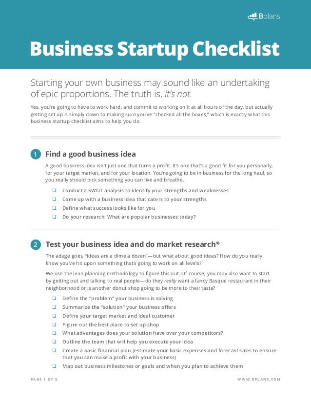 start up checklist