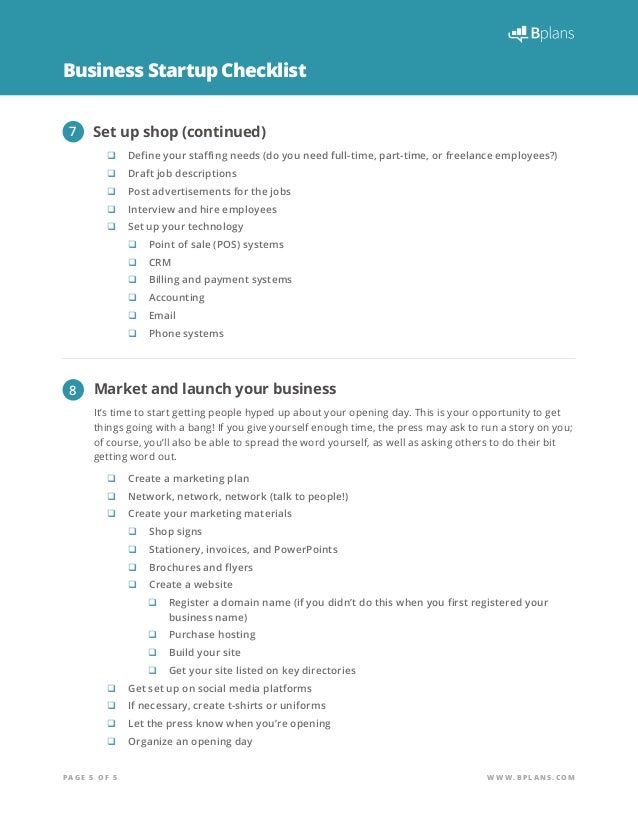 start up checklist