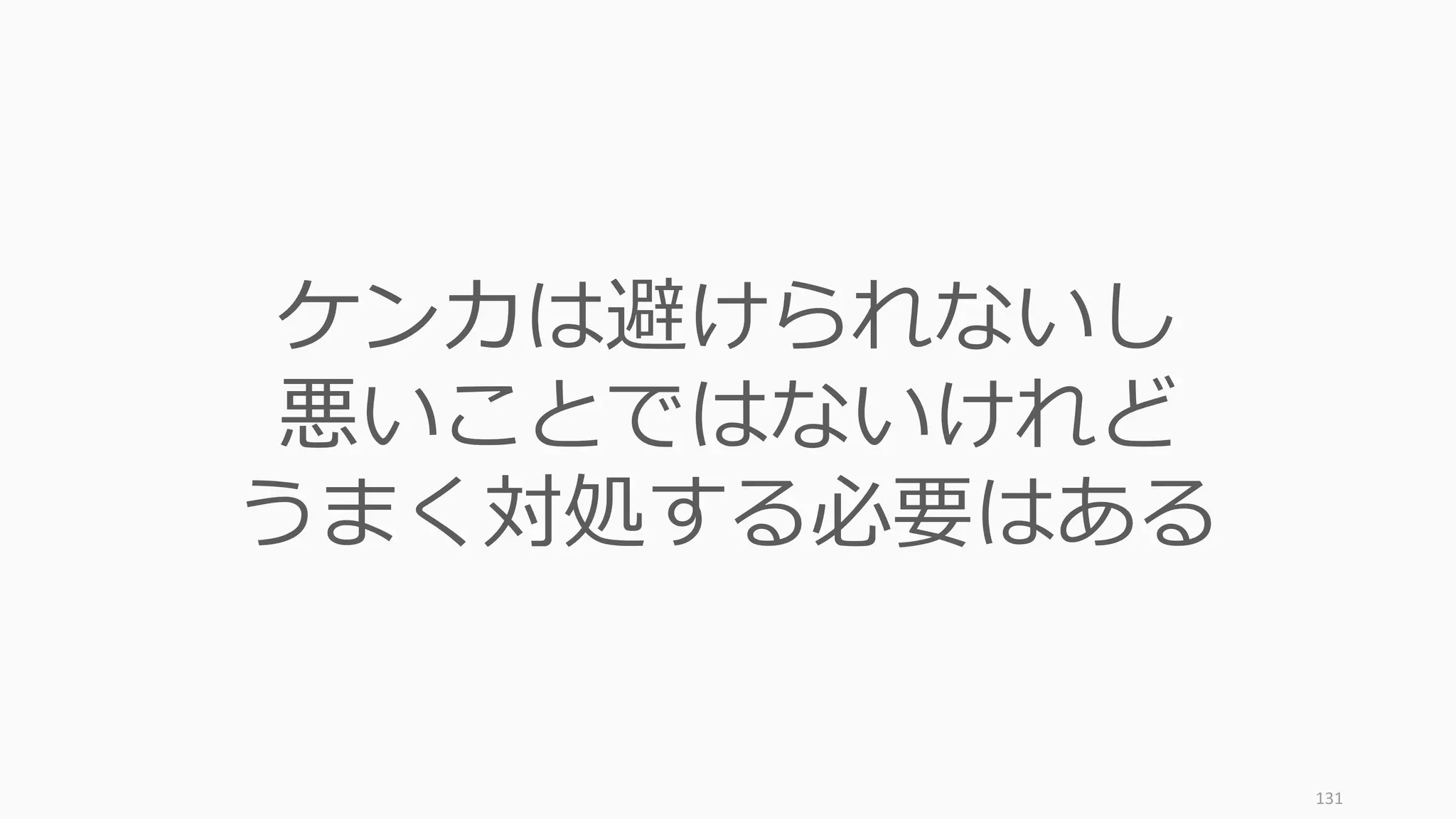 131
ケンカは避けられないし
悪いことではないけれど
うまく対処する必要はある
 