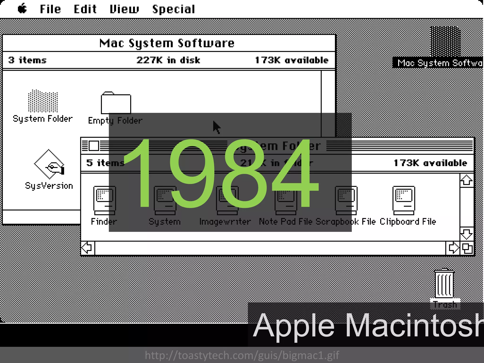 1984
                     Apple Macintosh
http://toastytech.com/guis/bigmac1.gif
 