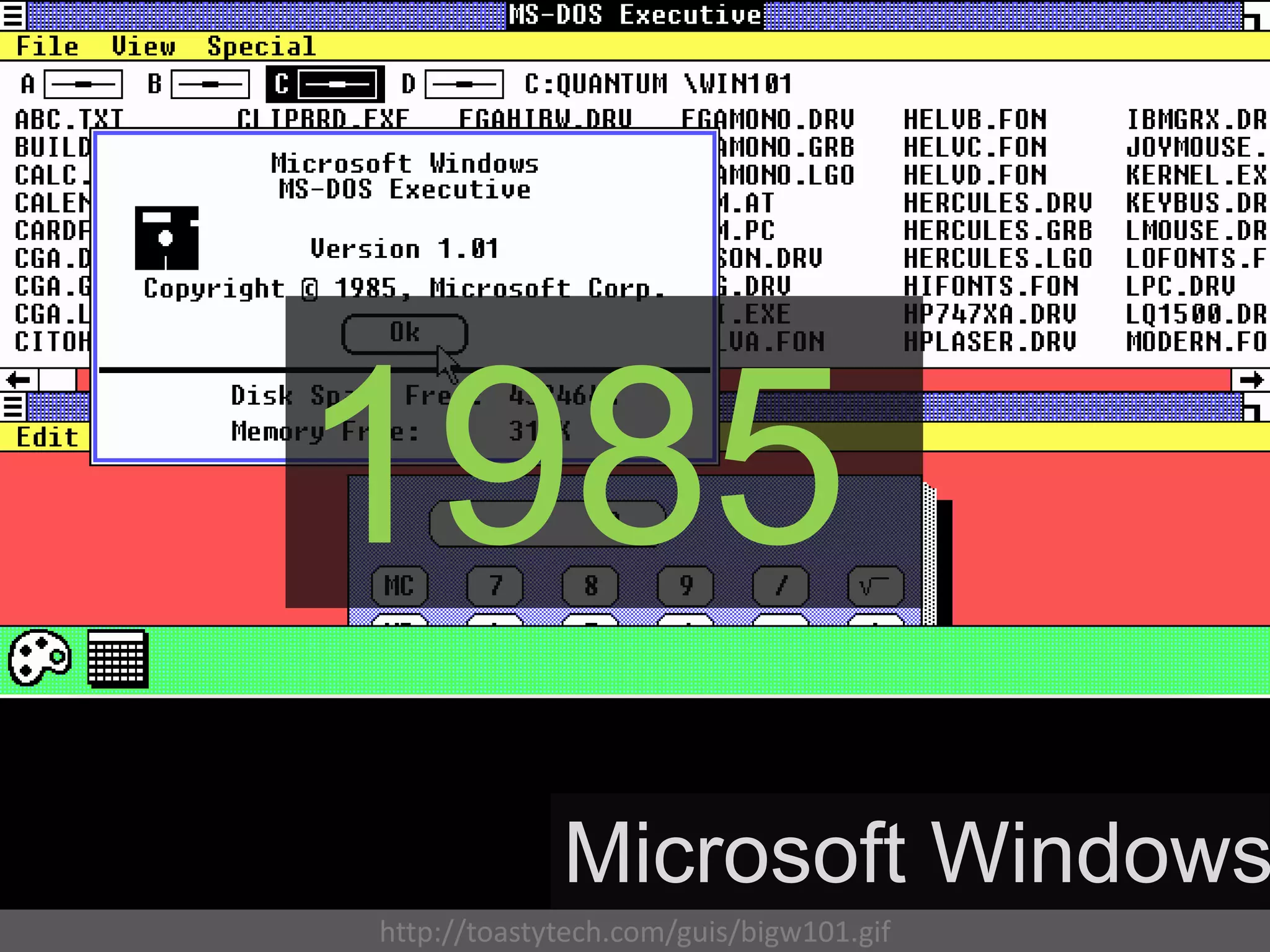 1985
             Microsoft Windows
http://toastytech.com/guis/bigw101.gif
 