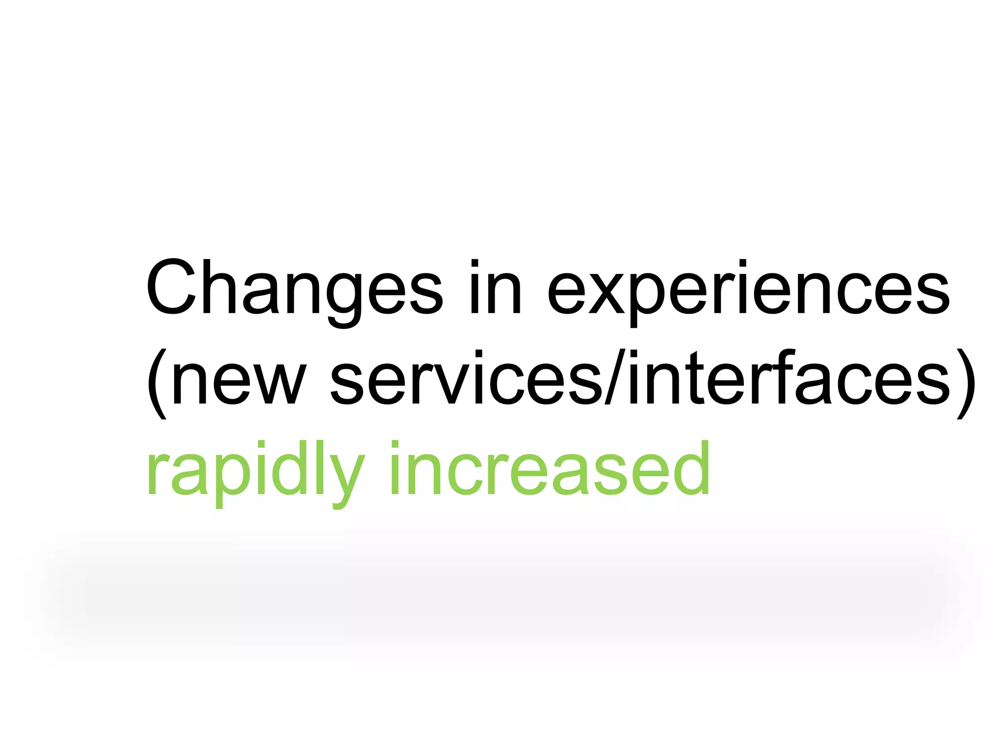 Changes in experiences
(new services/interfaces)
rapidly increased
 