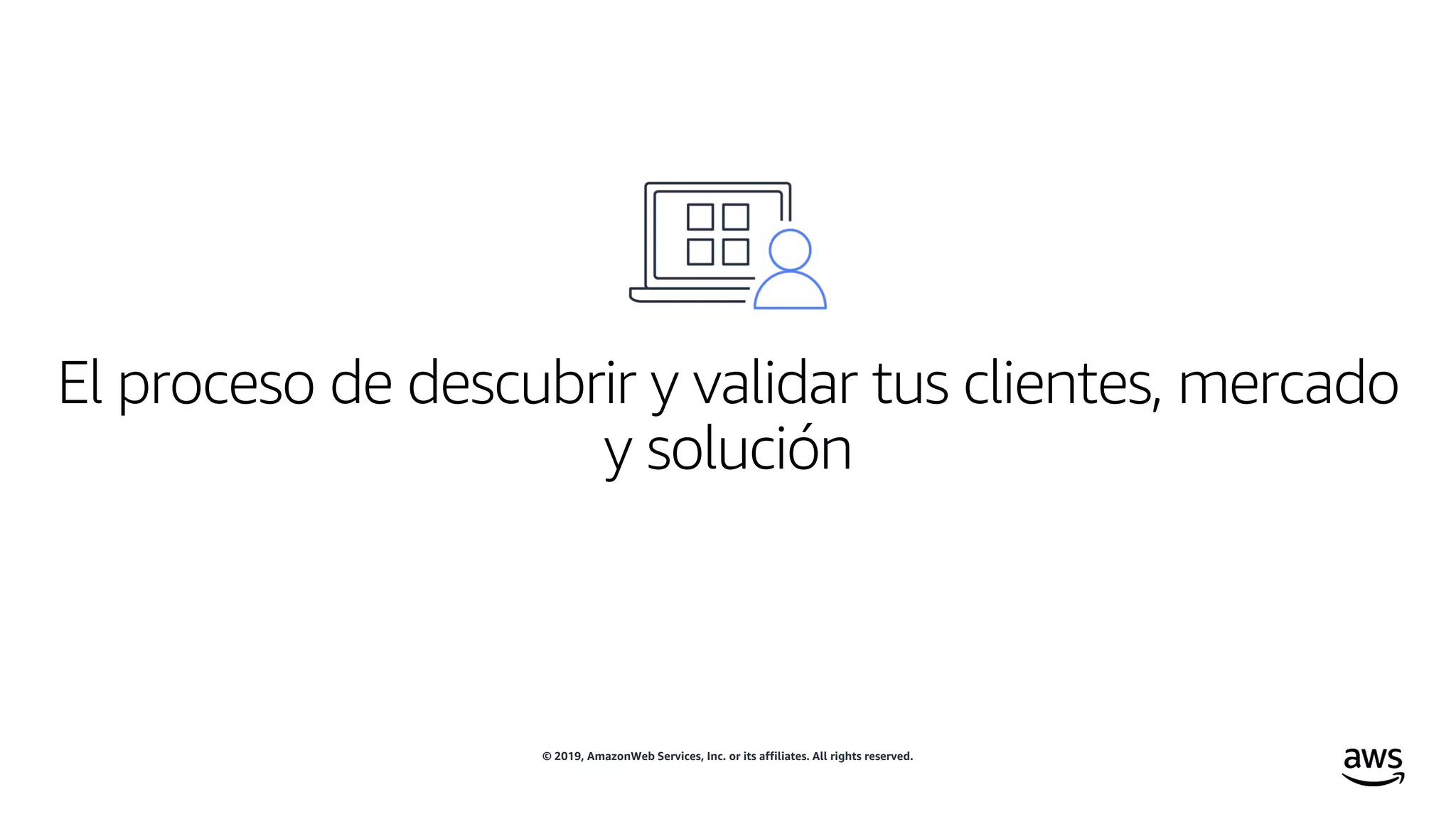 © 2019, AmazonWeb Services, Inc. or its affiliates. All rights reserved.
El proceso de descubrir y validar tus clientes, mercado
y solución
 