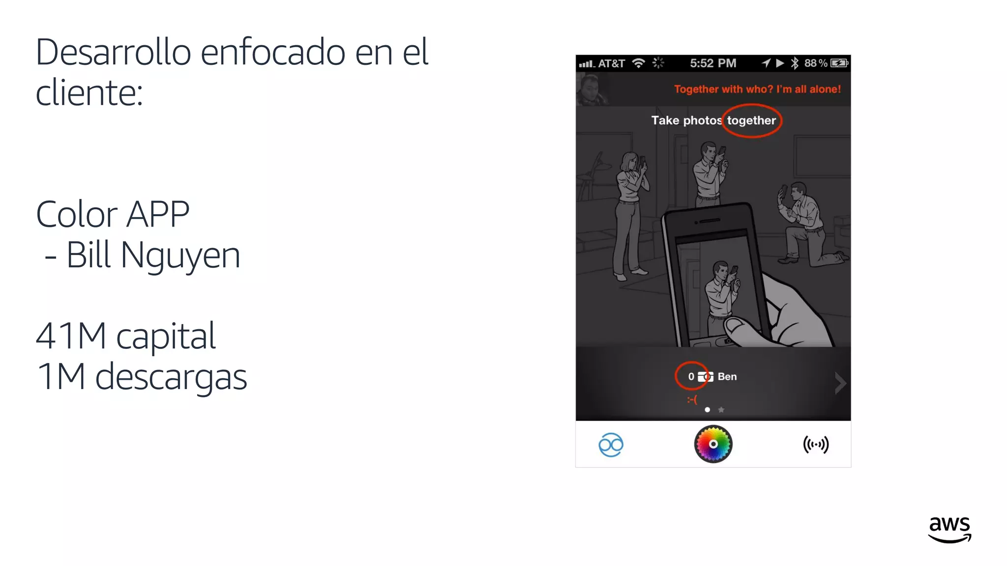 © 2019, AmazonWeb Services, Inc. or its affiliates. All rights reserved.
Desarrollo enfocado en el
cliente:
Color APP
- Bill Nguyen
41M capital
1M descargas
 